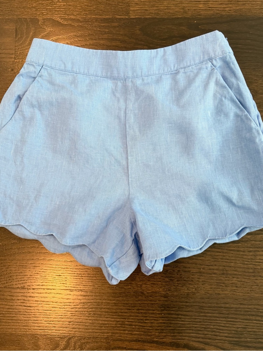 Abercrombie & Fitch Light Blue Scalloped-Hem High-Waist Shorts